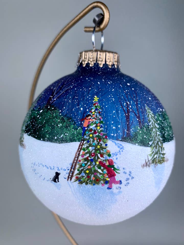 Family Decorating Christmas Tree Hand Painted Ornament for wholesale by Art with Elise