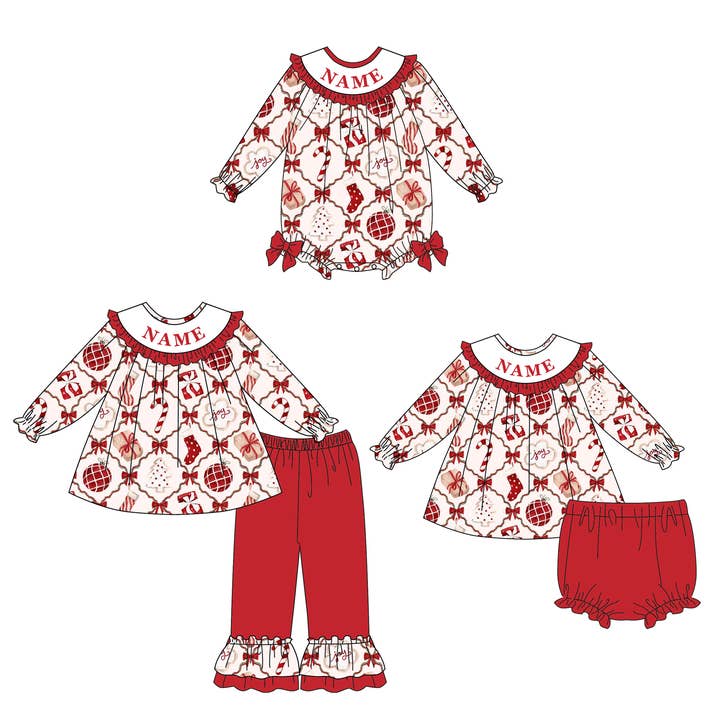 Auraquise - Vente Ensemble haut et pantalon – enfant - Collection de Tenues Personnalisées avec Nom et Broderie Smockée de Noël2