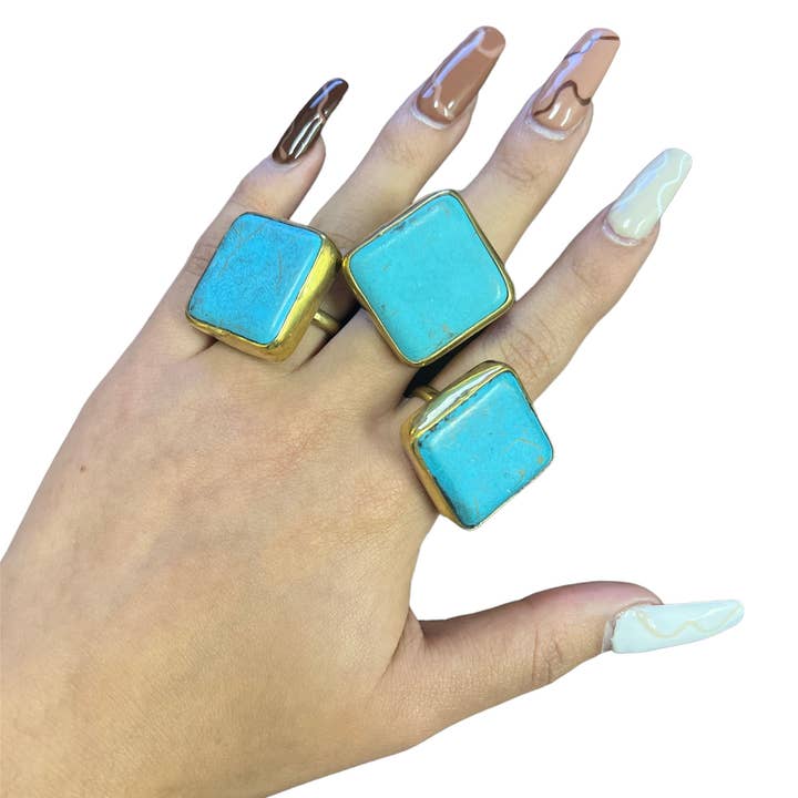 Harkiss Designs - Wholesale Single Stone/Solitaire Ring - Soldered Turq Indian Stone Ring Collection