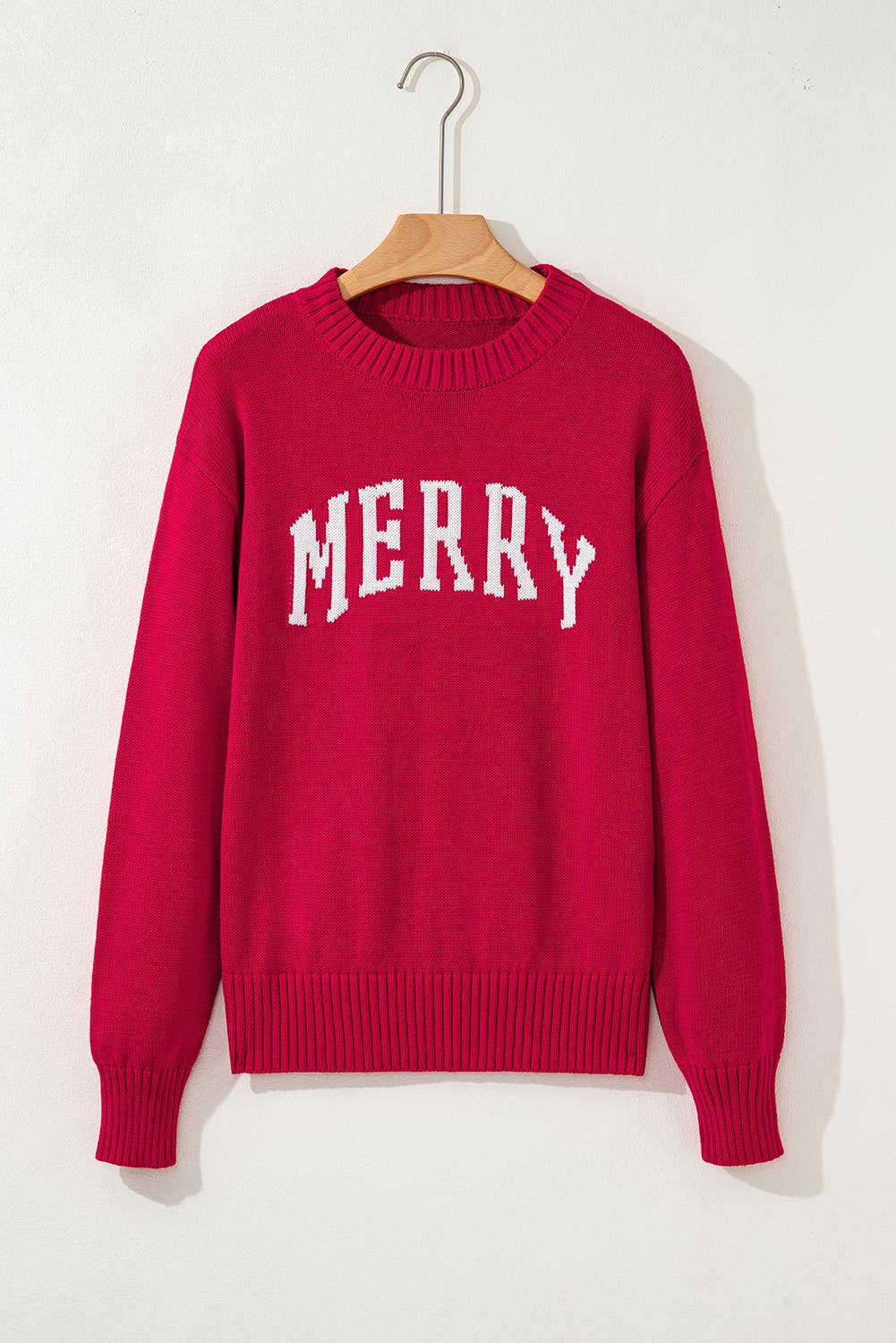 Fiery Red MERRY Christmas Drop Shoulder Baggy Sweater for wholesale on Faire2
