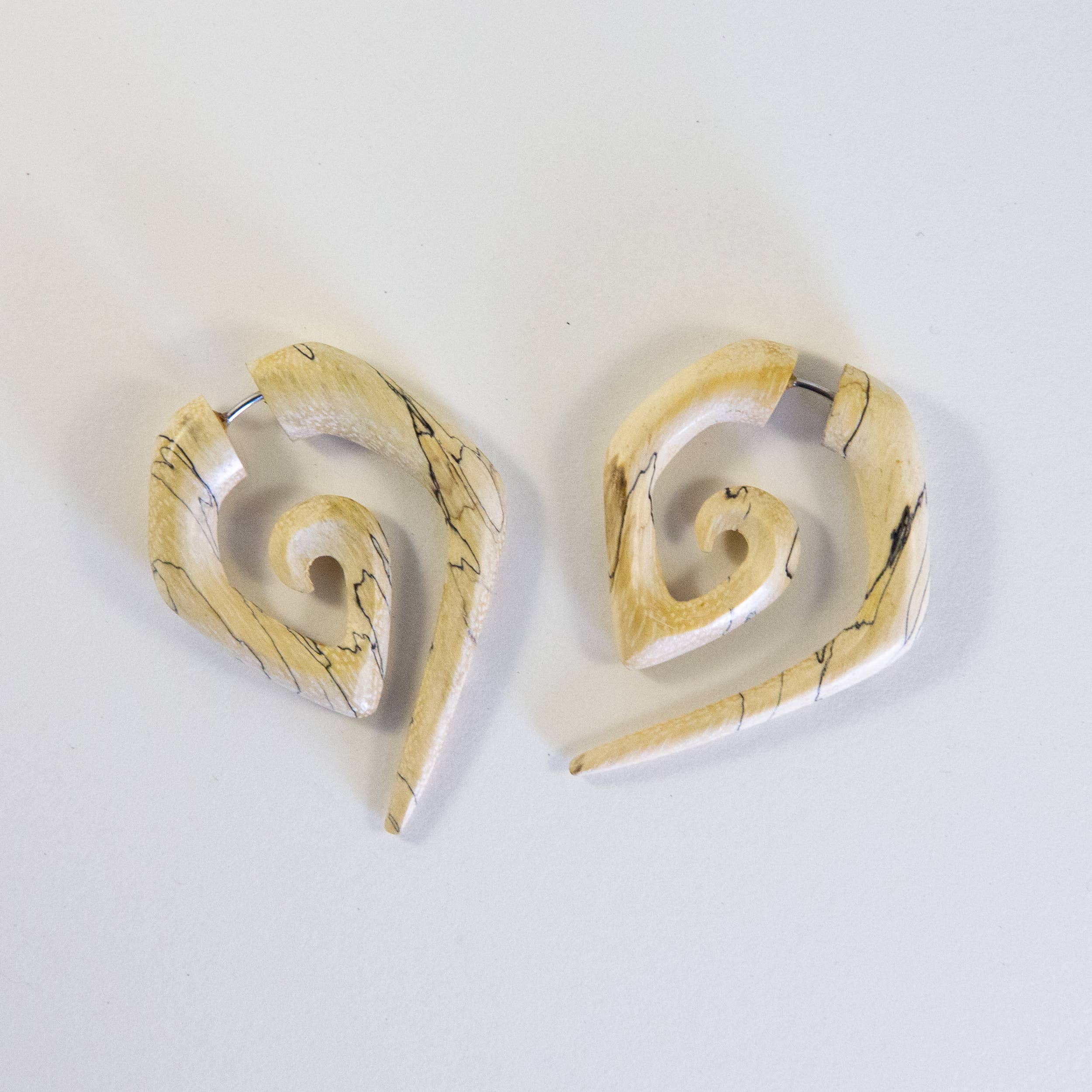 Ajmer by Jodi - Wholesale Cuff/Wrap Earrings - Geometric Swirl Faux Gauges - fake gauged, hand carved wood6