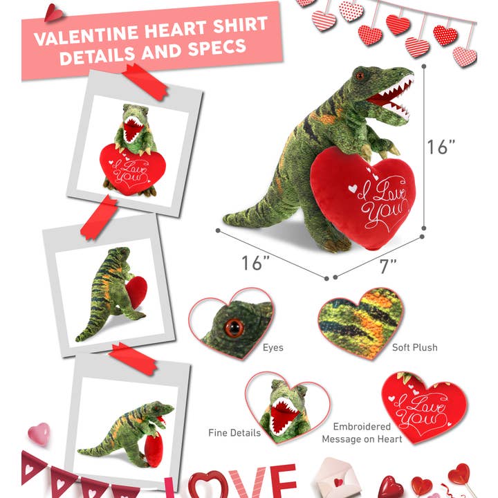 Cota Global - Vendita all'ingrosso Peluche - Bambini e neonati - Cuscino di Peluche Tirannosauro Rex Dinosauro con Cuore Rosso2