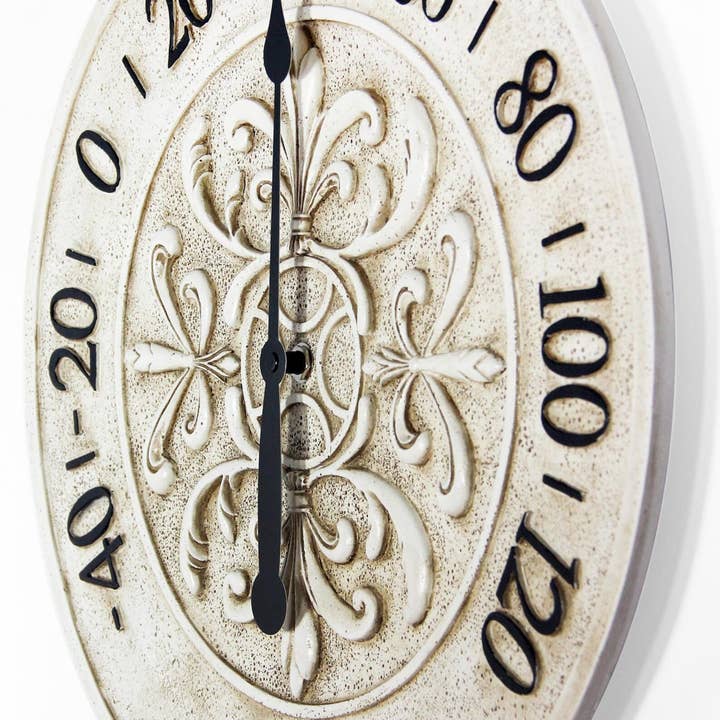 Infinity Instruments - Wholesale Outdoor Ornament/Decor - Outdoor Round Off-White Thermometer 15 Inch