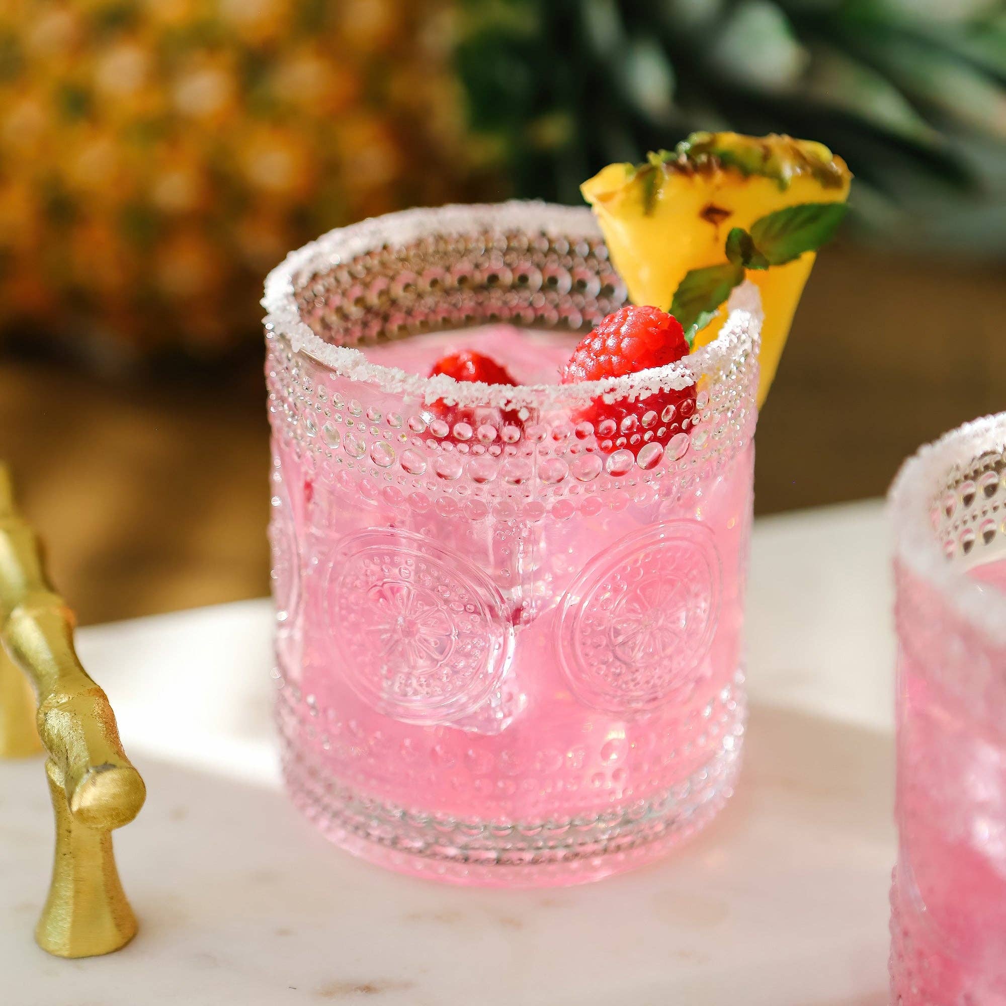 Kate Aspen - Wholesale Cocktail/Liquor Glass - 10 oz. Hobnail Beaded Floral Clear Drinking Glasses (Set of2