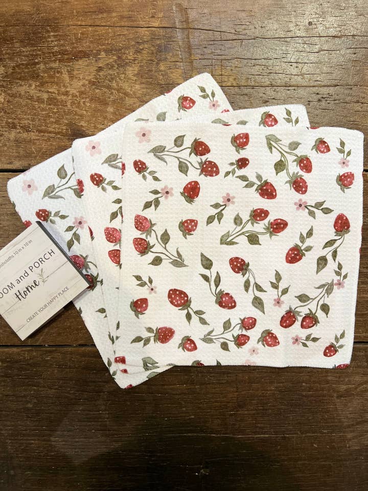 Strawberry Vines - Dishcloths 10"x10" (set of 3) for wholesale by ROOM and PORCH