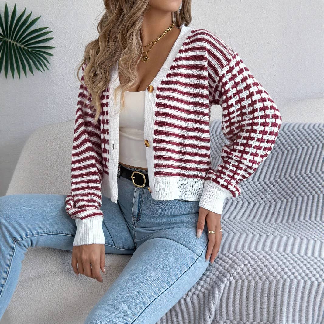 Masyal - Wholesale Cardigan - Women's - Autumn and winter striped long sleeve sweater jacket women4