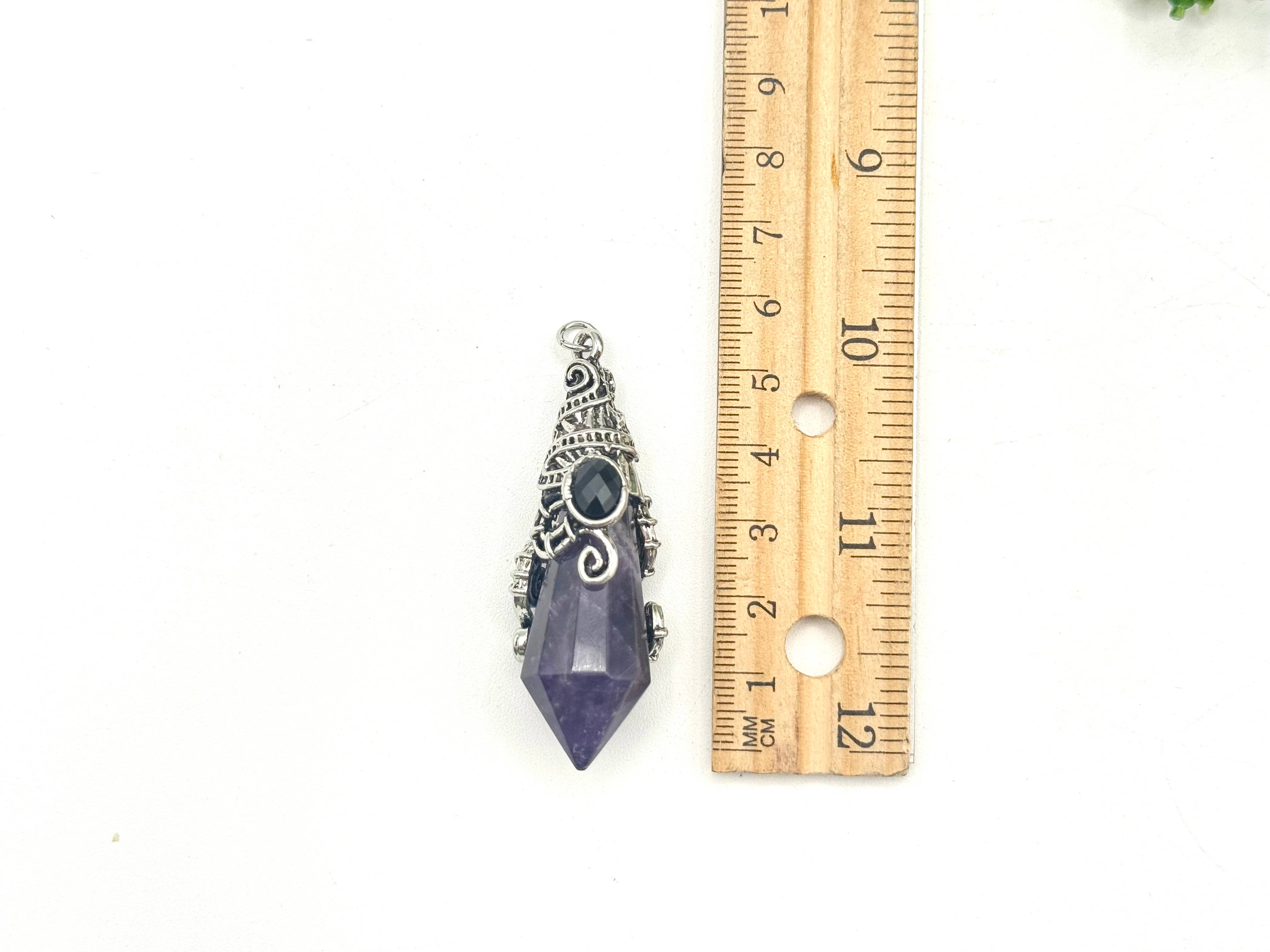 Meraki Gemstones - Venta al por mayor Tableros de péndulos - Péndulo de Amatista de 12 Facetas en Color Plata Antigua6