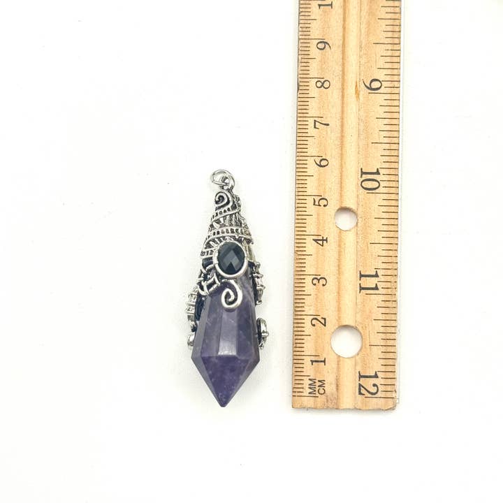 Meraki Gemstones - Venta al por mayor Tableros de péndulos - Péndulo de Amatista de 12 Facetas en Color Plata Antigua6