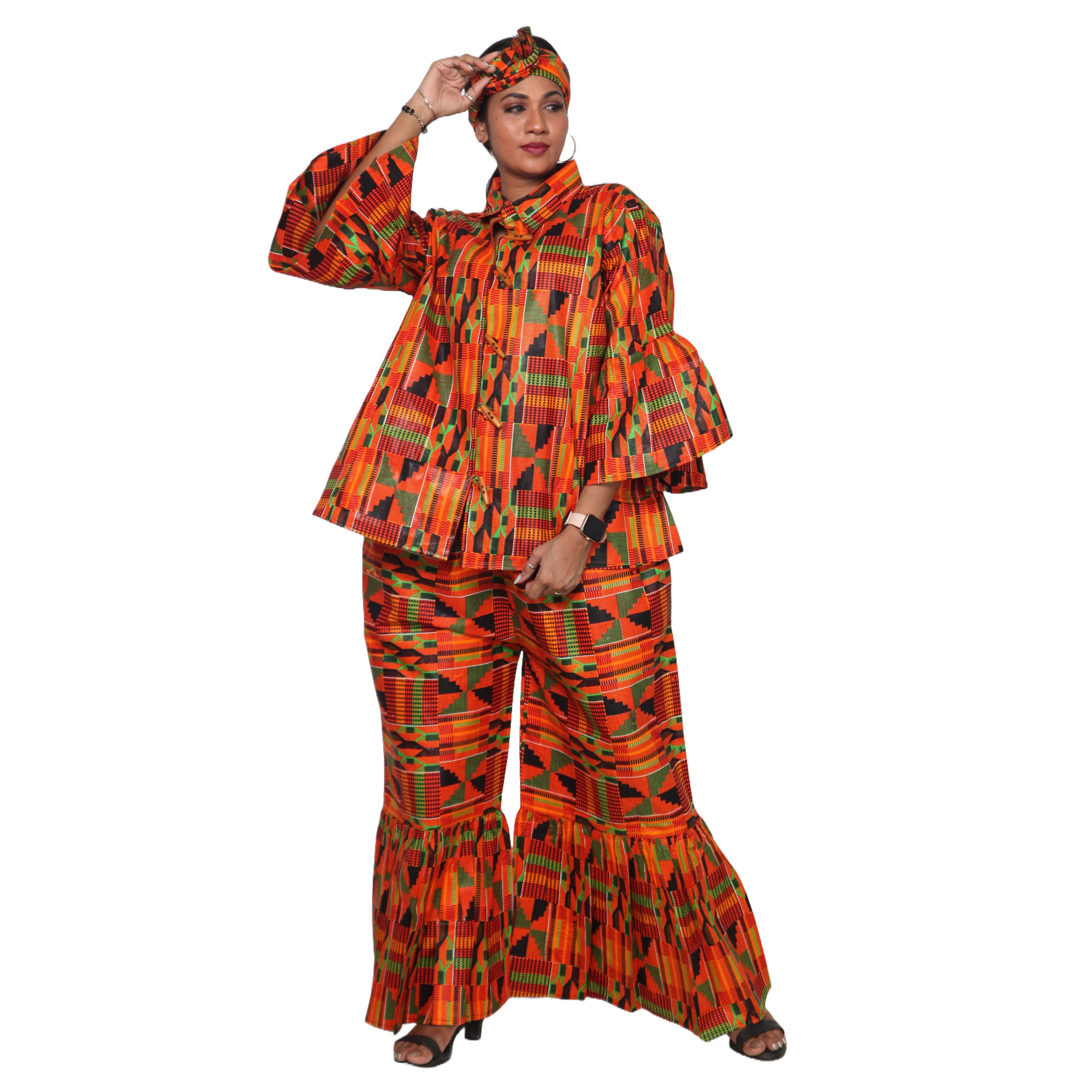 African Stars - Vente Ensemble haut et pantalon (PAS d'intérieur) - Femme - Ensemble Chemisier Femme et Pantalon Palazzo -- Imprimé FI-405033
