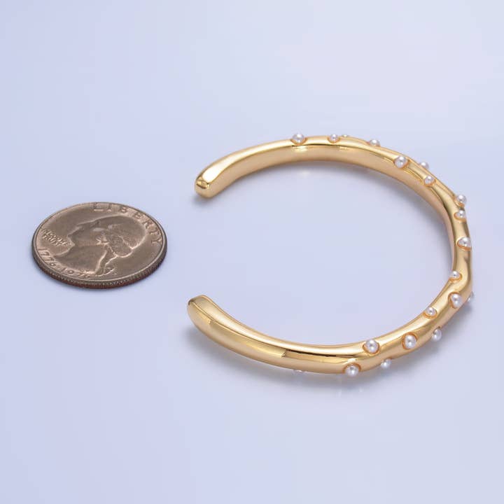 Aim Eternal - Wholesale Cuff Bracelet - 24K Gold Filled Dotted Shell Pearl Cuff Bracelet | WA27213