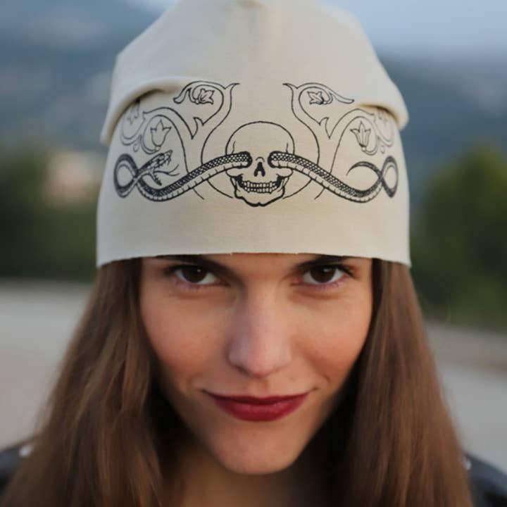 443 Cool Tattoo Beanie Hat, Cotton Sweatshirt Fabric Beanies for wholesale by Purple Sardine