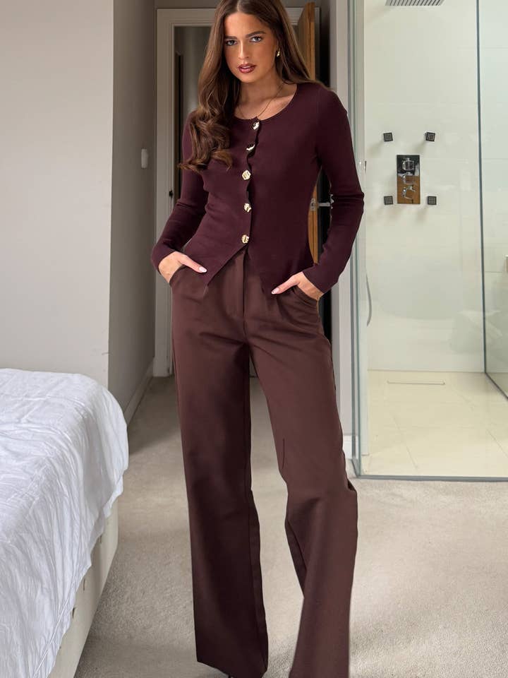 Colete Clássico de Malha Tirza Chocolate por atacado de Girl in mind