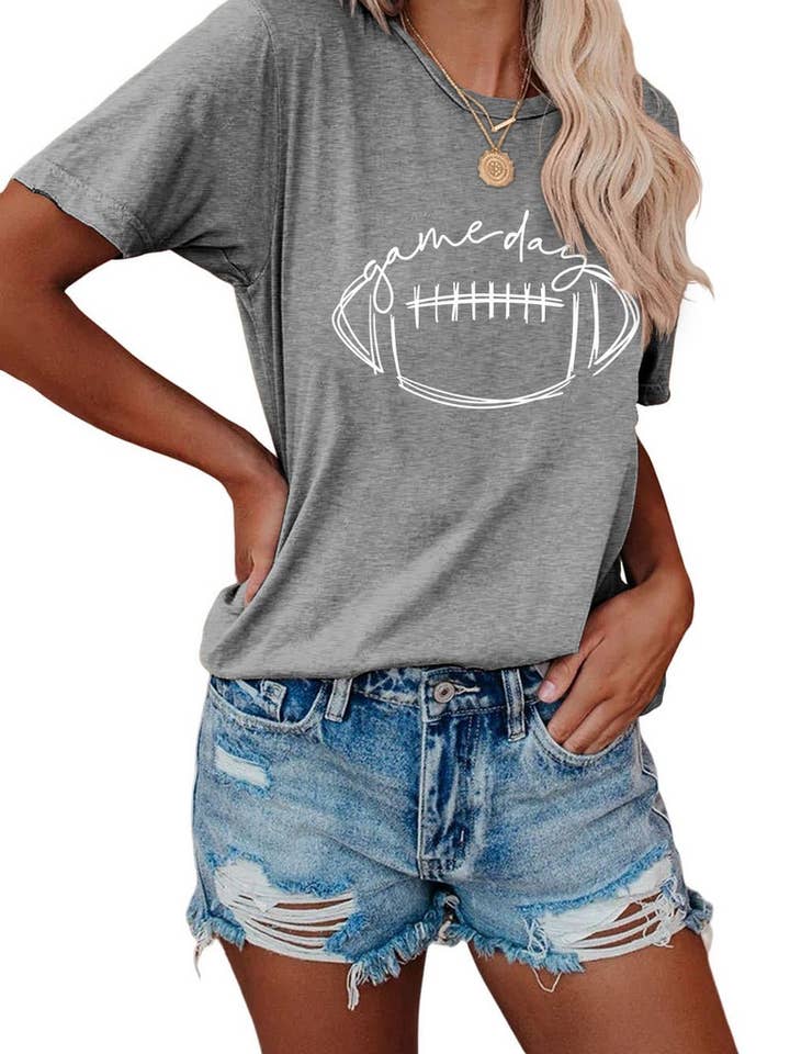 Lily Clothing - Wholesale Screen Printed T-Shirt - Women's - CWTTS0587_WOMEN GAME DAY PRINTING SHORT SLEEVE T SHIRT TOP2