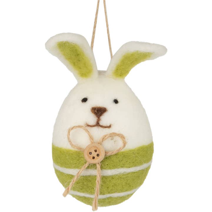 A23432: Felt bunny orn,grn base,jute bow,4in for wholesale by Silver Tree Home & Holiday