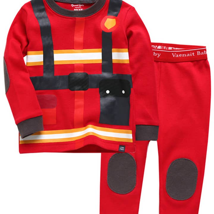 Ensemble de pyjama à manches longues de pompier pour la vente par Vaenait Baby