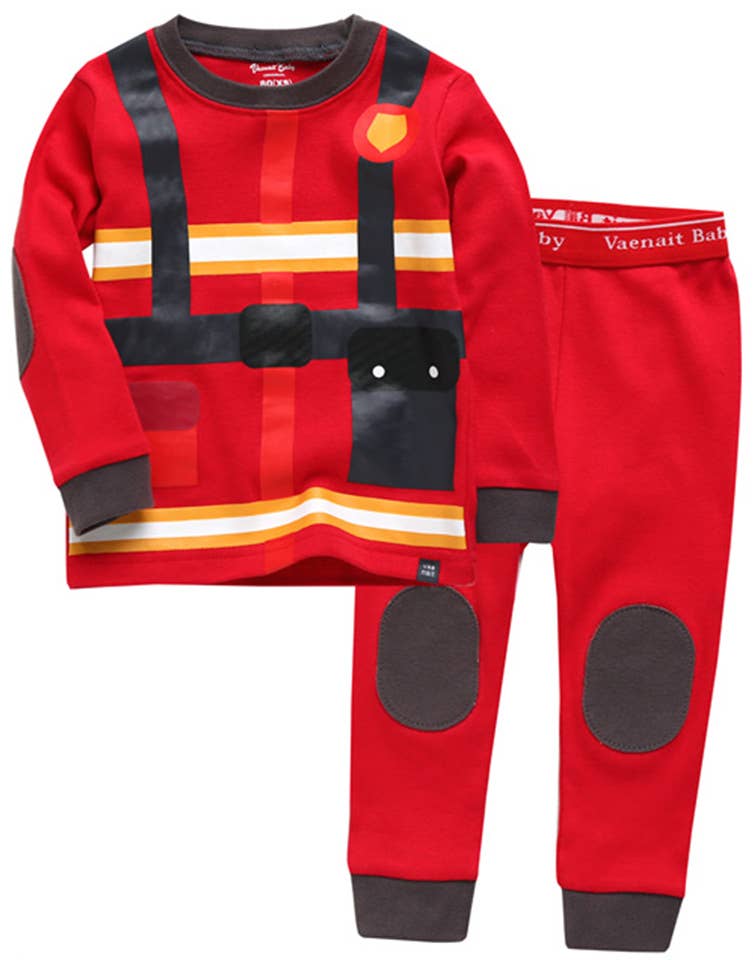 Red Firefighter Long Sleeve Pajama Set for wholesale on Faire