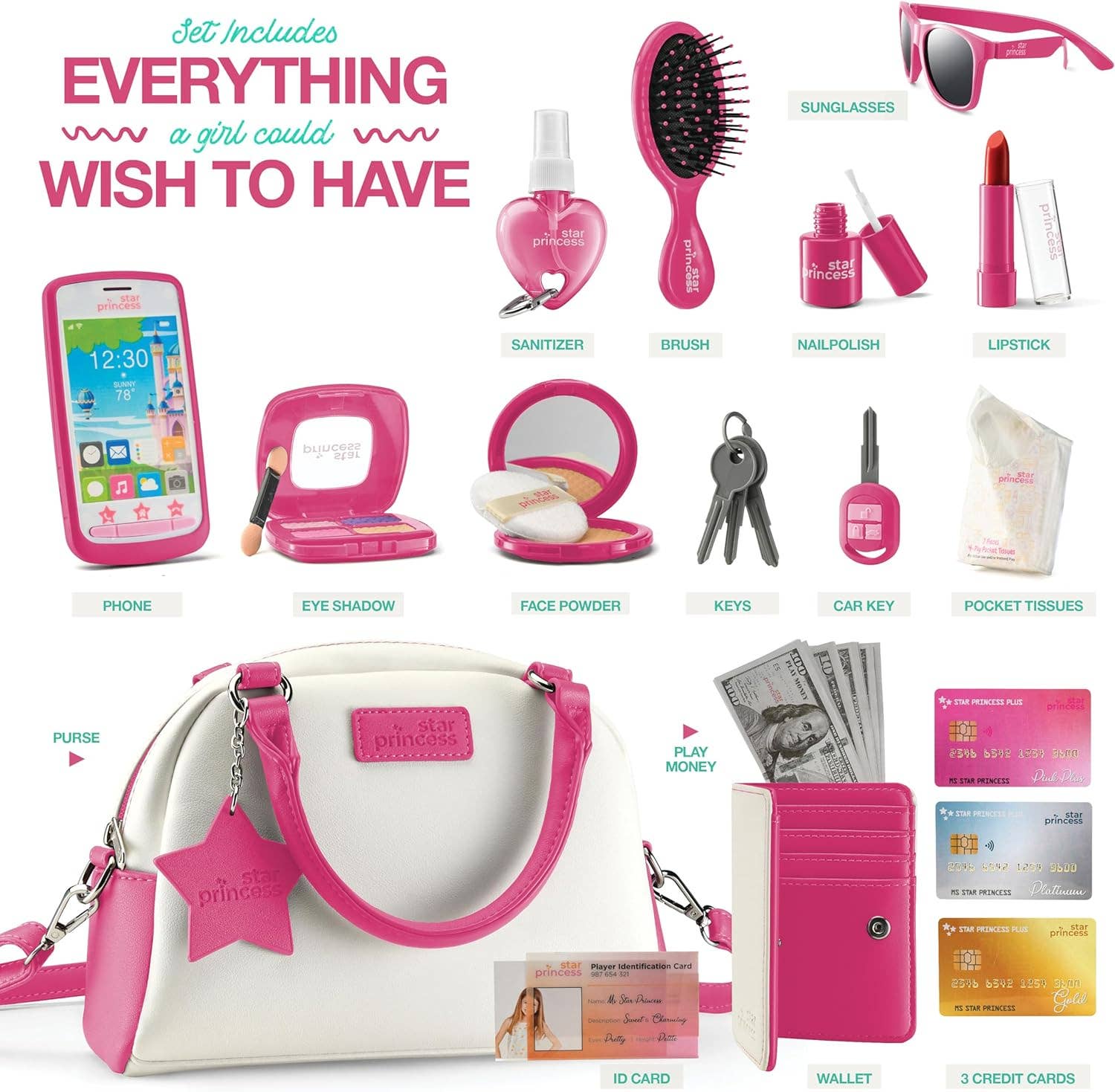 Stargo Brands Llc - Vendita all'ingrosso Set di giocattoli - Bambini - Set deluxe di borsa da gioco con accessori - Edizione rosa7