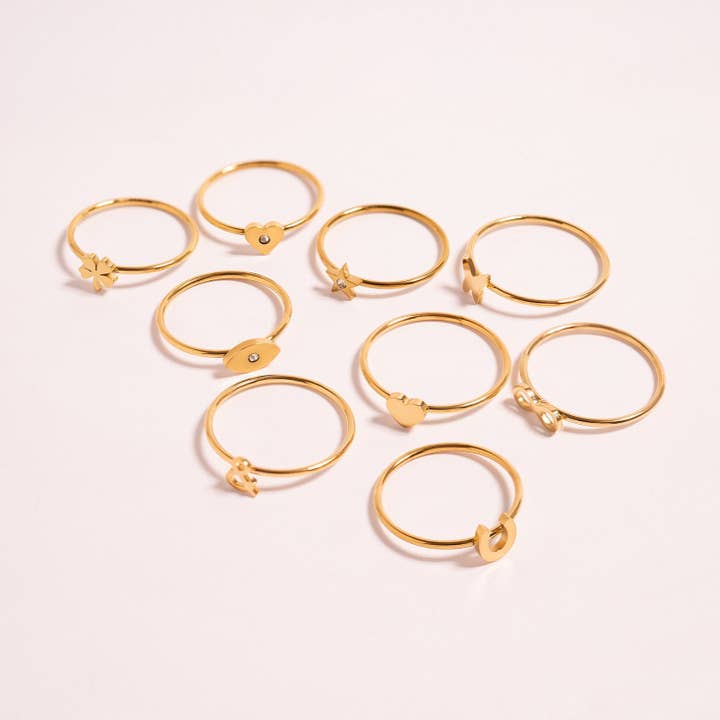 WJW - Wholesale Single Stone/Solitaire Ring - 18K Gold PVD Stainless Steel CZ Stone Heart Stacking Ring8
