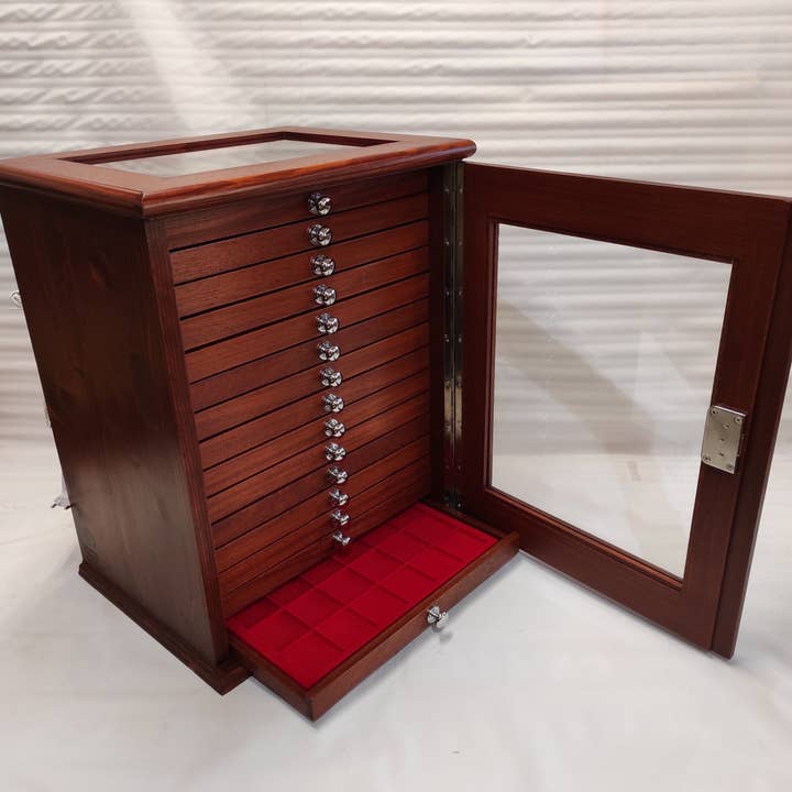 Coins&More - Wholesale Decorative Box - Mahogany wooden coin box - 15 drawers - S3