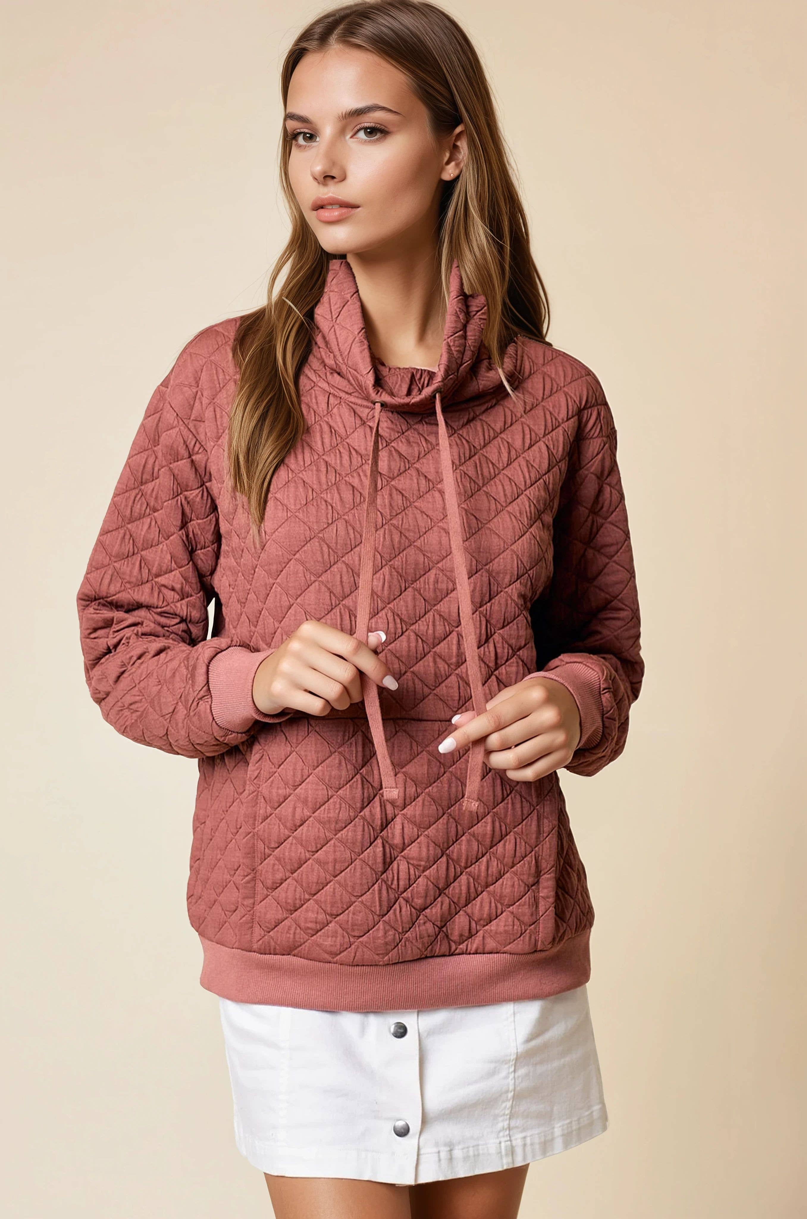 Doe and Rae - Wholesale Sweatshirt - Women's - FUNNEL NECK QUILTED PULL OVER - 43696T6
