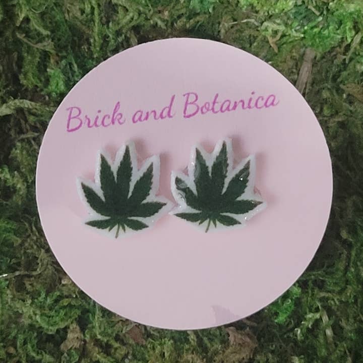 Handmade nickel free pot leaf stud earrings for wholesale by Brick and Botanica