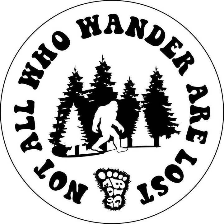 Bigfoot All Who Wander Are Not Lost White Spare Tire Cover for wholesale by Dirty Acres