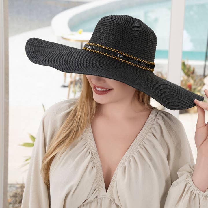 SLAPPE ZONNEHOED VAN STRO MET PAILLETTEN voor wholesale door Paperdoll