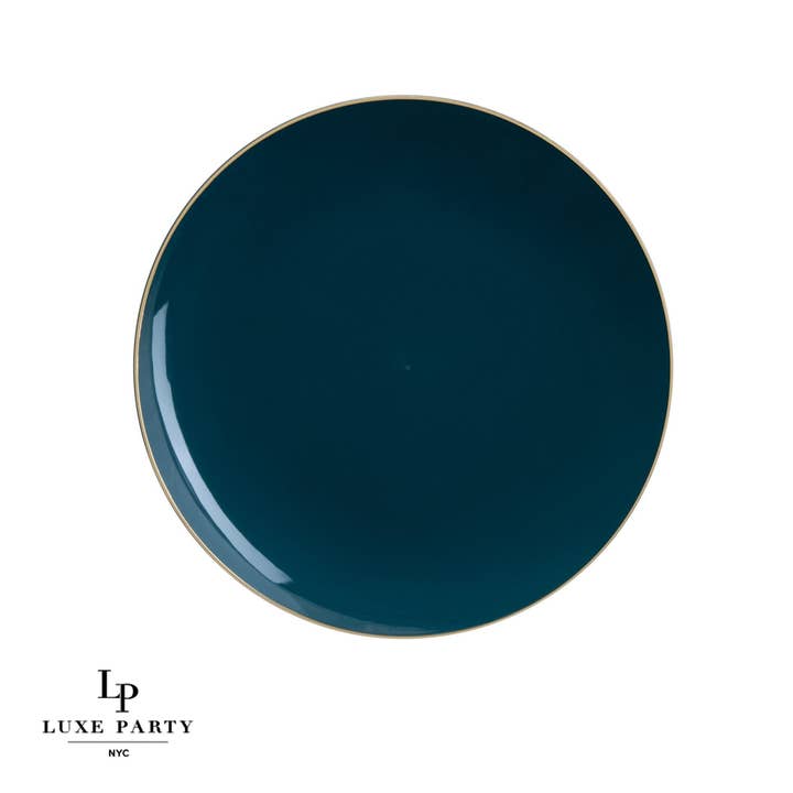 Luxe Party - Wholesale Disposable Plate - Round Teal • Gold Plastic Plates | 10 Pack
