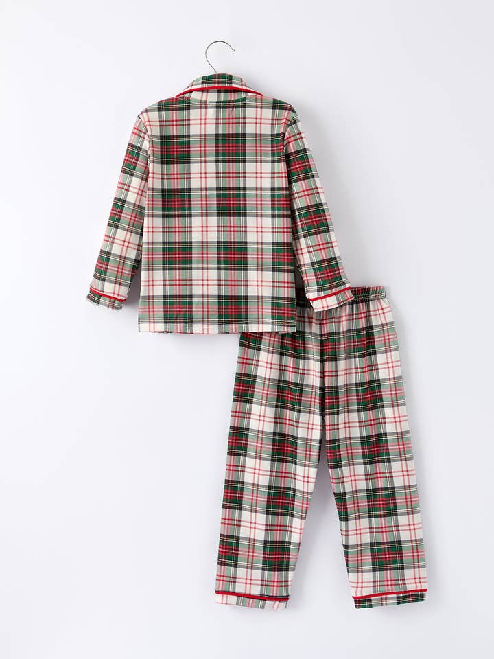 Rylee Faith Designs - Wholesale Sleepwear Set - Kids - Toddler Girls Christmas long sleeves Plaid Set with Santa Applique1