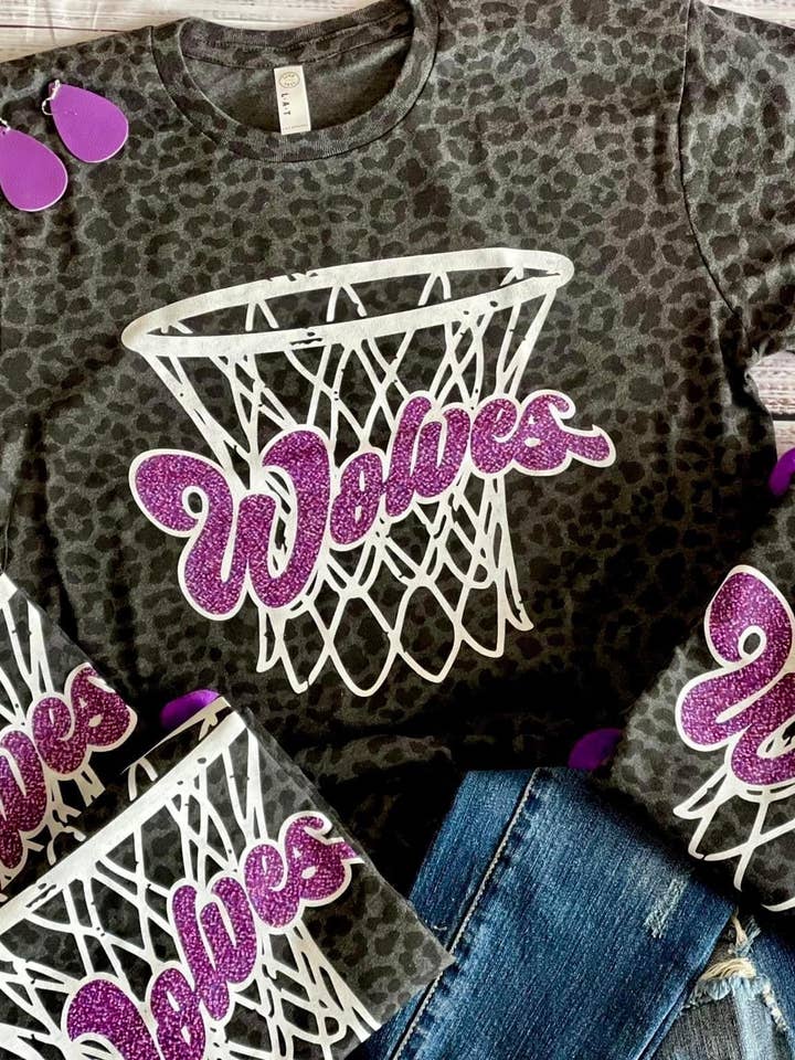 Truelove Apparel - Wholesale Screen Printed T-Shirt - Women's - Team Basketball Faux Glitter Leopard tee