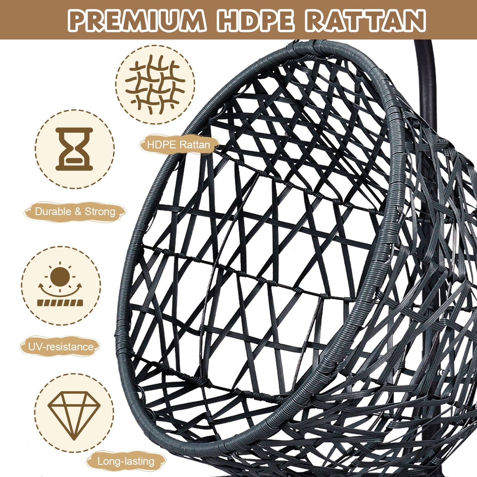 39F Inc. - Wholesale Pet Bed - Cat/Dog - Cat Swing Bed with Stand & Cushion, Rattan Egg Chair, Brown4