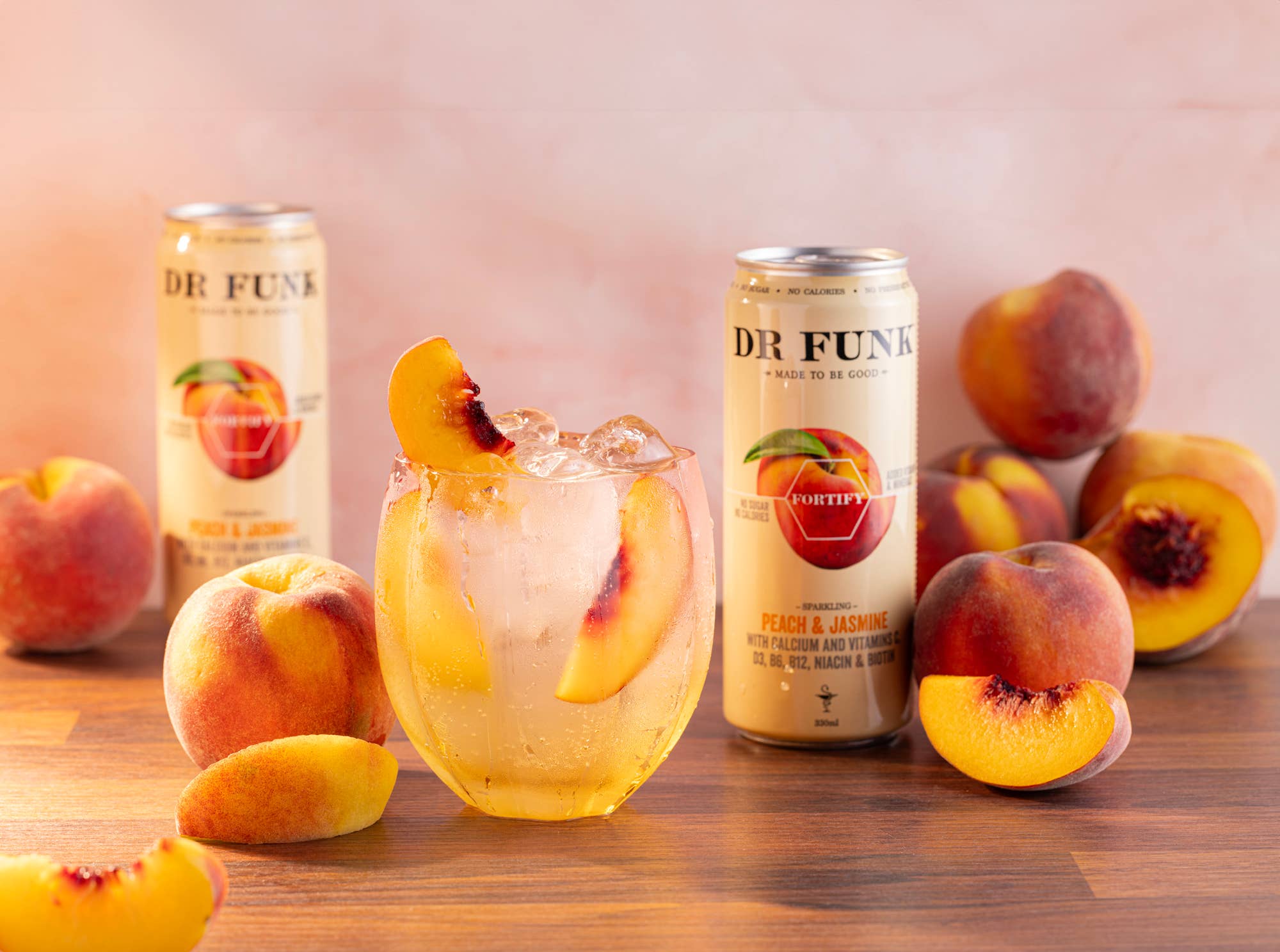 Dr Funk – wholesale Sparkling water – Peach & Jasmine with 7 essential nutrients 12 Pack3