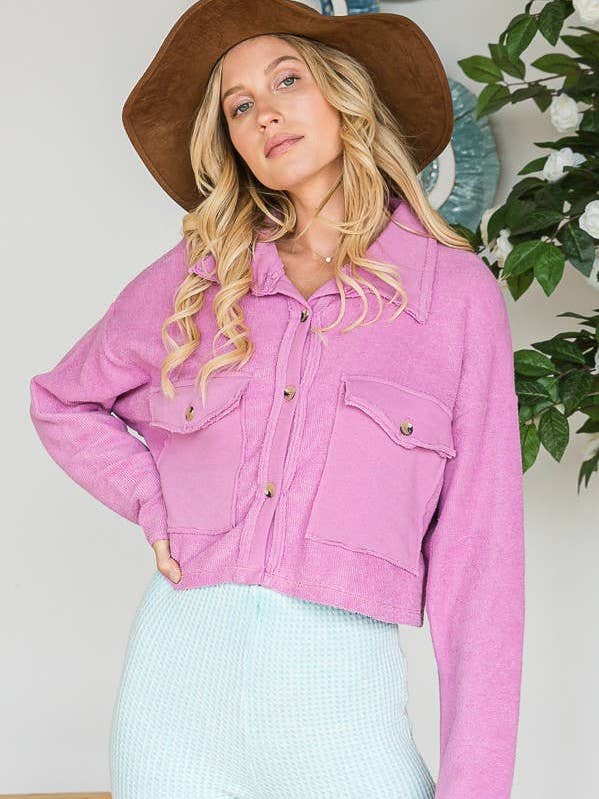 T1602 OUTLET SALE Cropped Shirt Jacket Shacket for wholesale by BUCKETLIST OUTLET