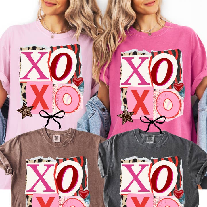 Preppy Valentines Day XOXO Comfort Colors Graphic Shirt for wholesale by CC Apparel