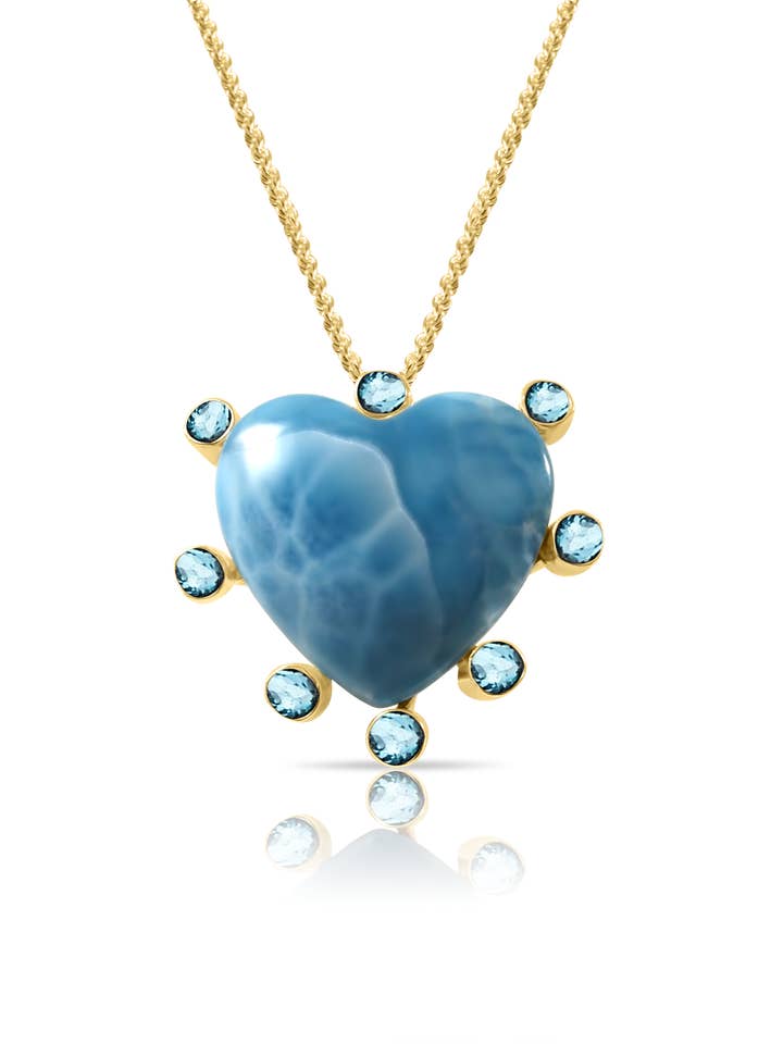 Hera Larimar Gold Heart Large Pendant for wholesale by Larimar Magic