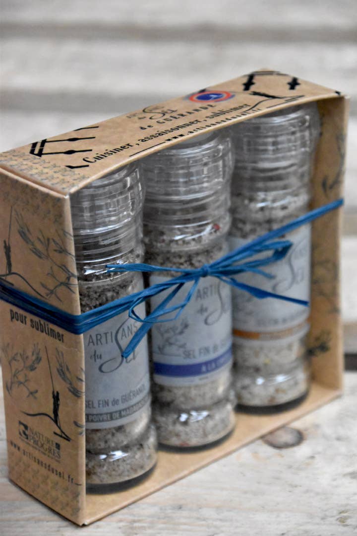 Artisans du sel - Vendita all'ingrosso Mix di spezie secche - Coffret 3 moulins à la créole, poivre noir, épices grillées3