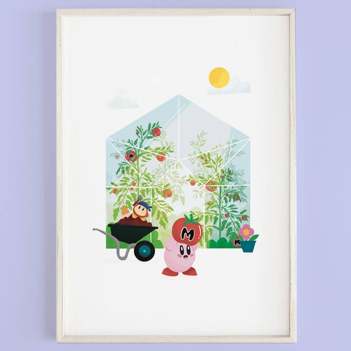 Greenhouse Adventure Kirby & Waddle Dee Art Print | Gaming for wholesale by Jess Bright Design
