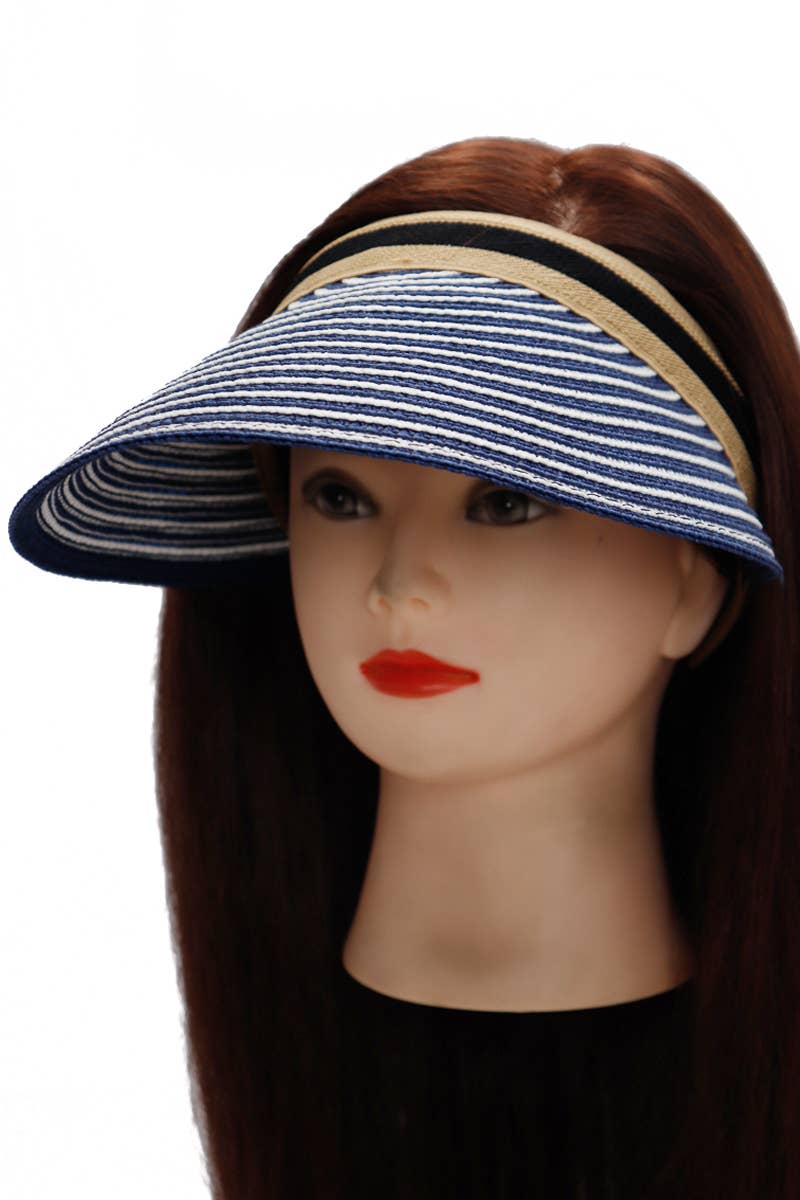 Cap Zone - Wholesale Visor - Women's - Harbor Stripe Sweatband Paper Straw Sun Visor6