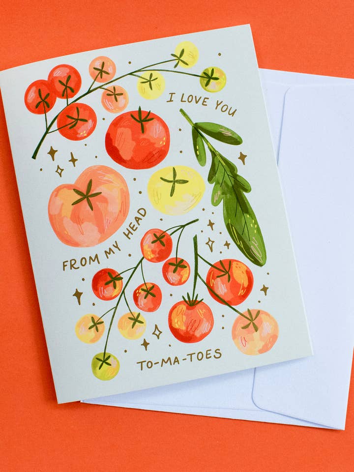 "Love You From My Head To-Ma-Toes" Greeting Card for wholesale by Mandy Arroyo Design & Illustration