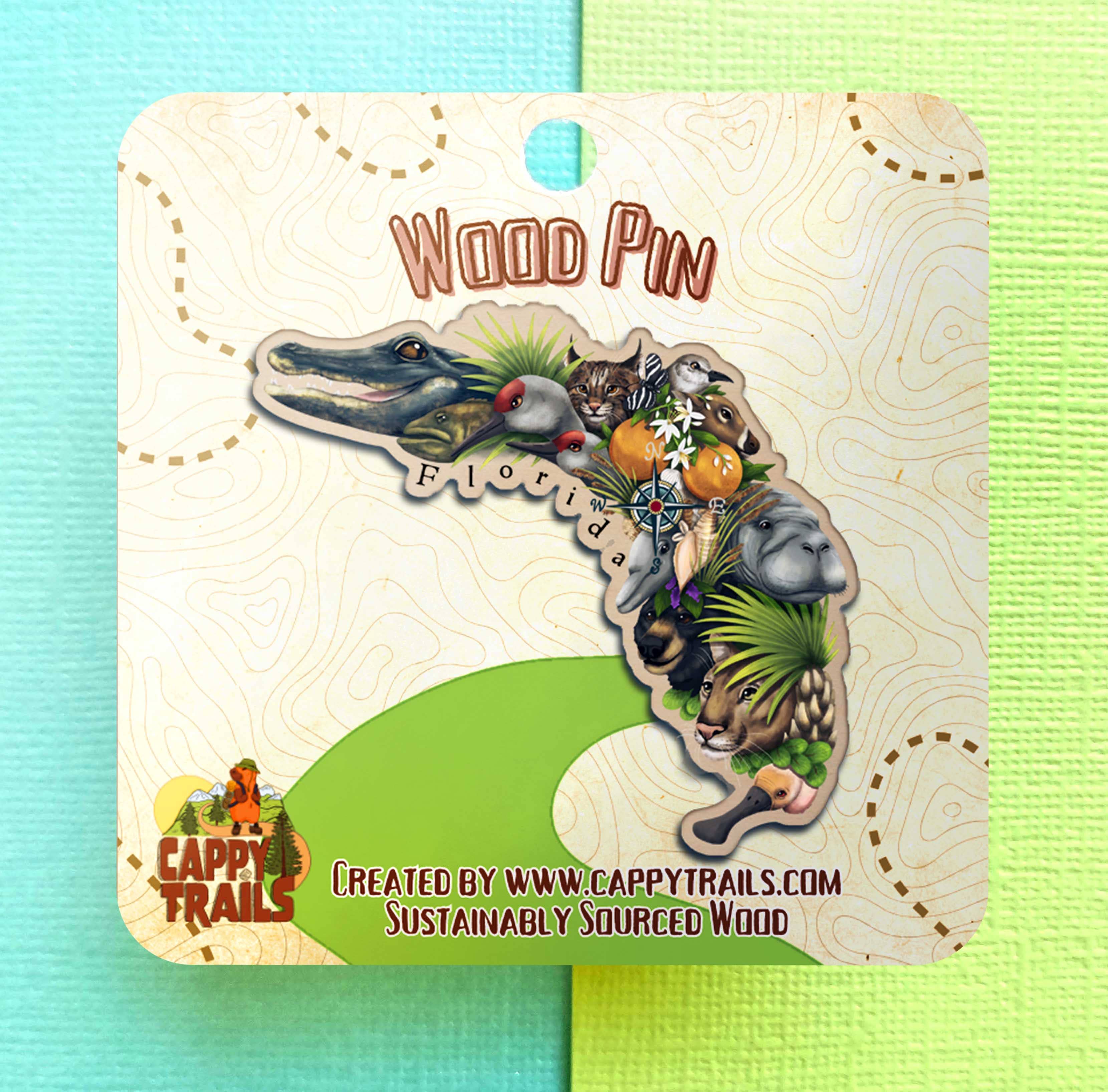Cappy Trails - Vente Épinglettes/boutons - Épinglette en bois Florida State Animals0