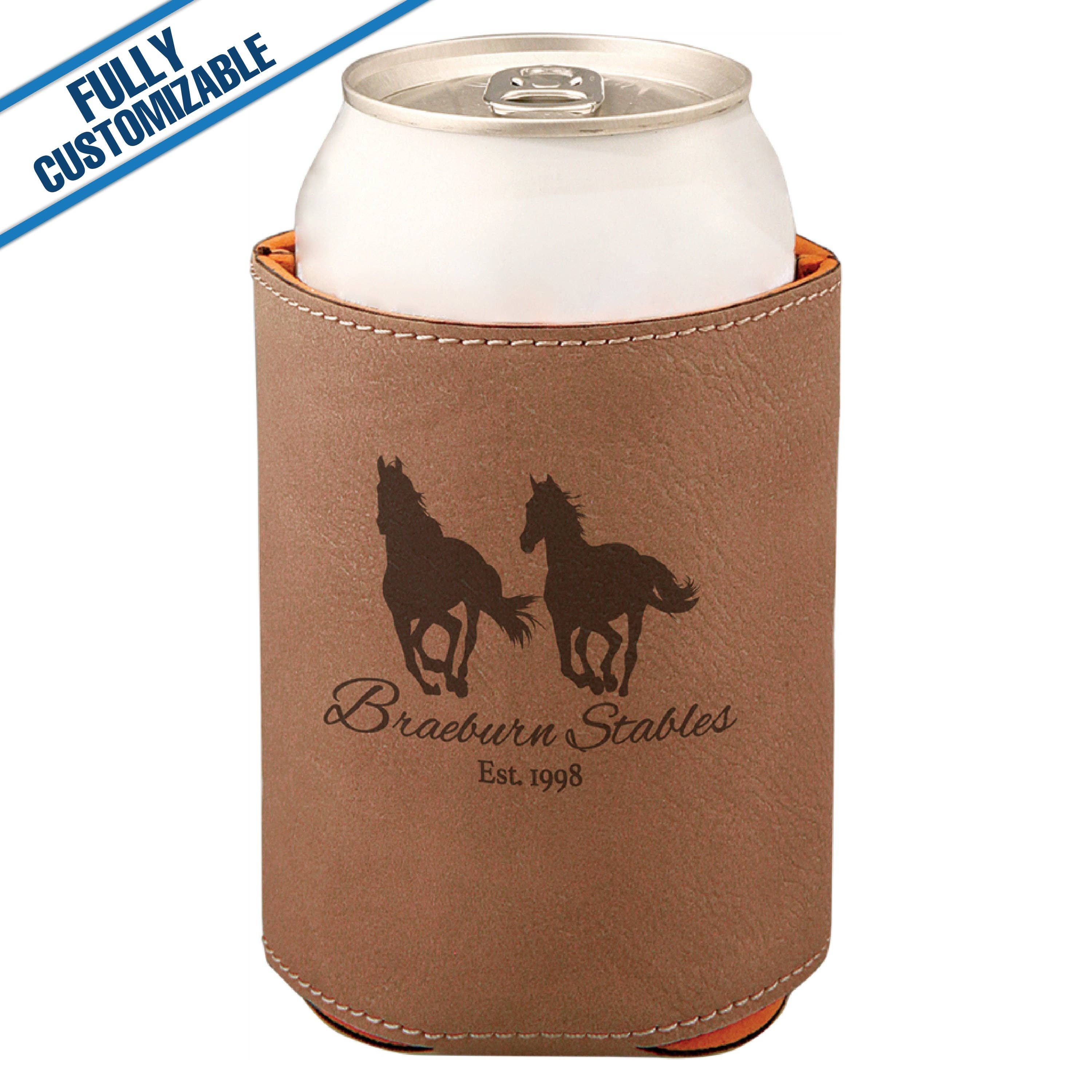 GiftWorksPlus - Vente Housses de boisson - 12 oz. Porte-boisson en similicuir gravé personnalisable3