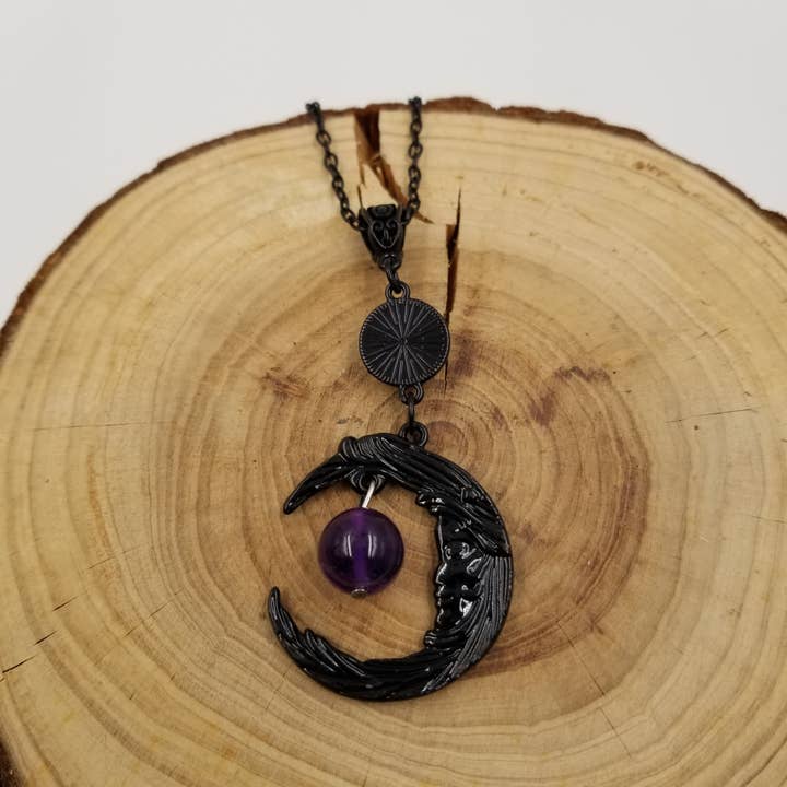 CHAKRA JEWELRY - Wholesale Pendant/Charm Necklace - Natural Amethyst Dark Moon Goddess Halloween Necklace1