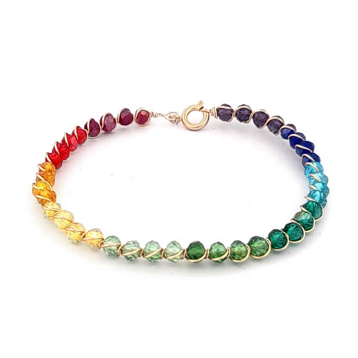 Handmade Rainbow Crystal Glass Wire Wrapped Bangle Bracelet for wholesale by BESHEEK JEWELRY
