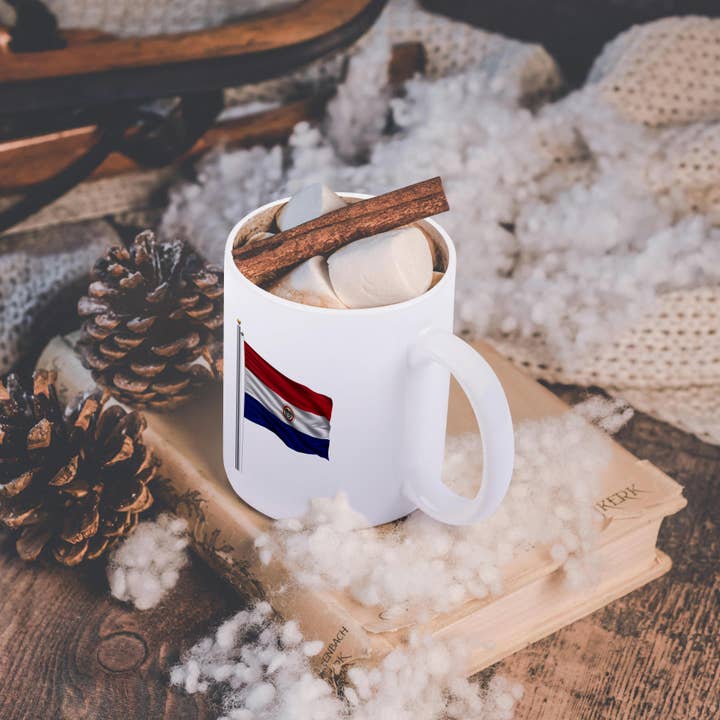 3dRose - Wholesale Coffee Mug - 3dRose, Flag of Paraguay on a flag pole over white Paraguayan, Mug11