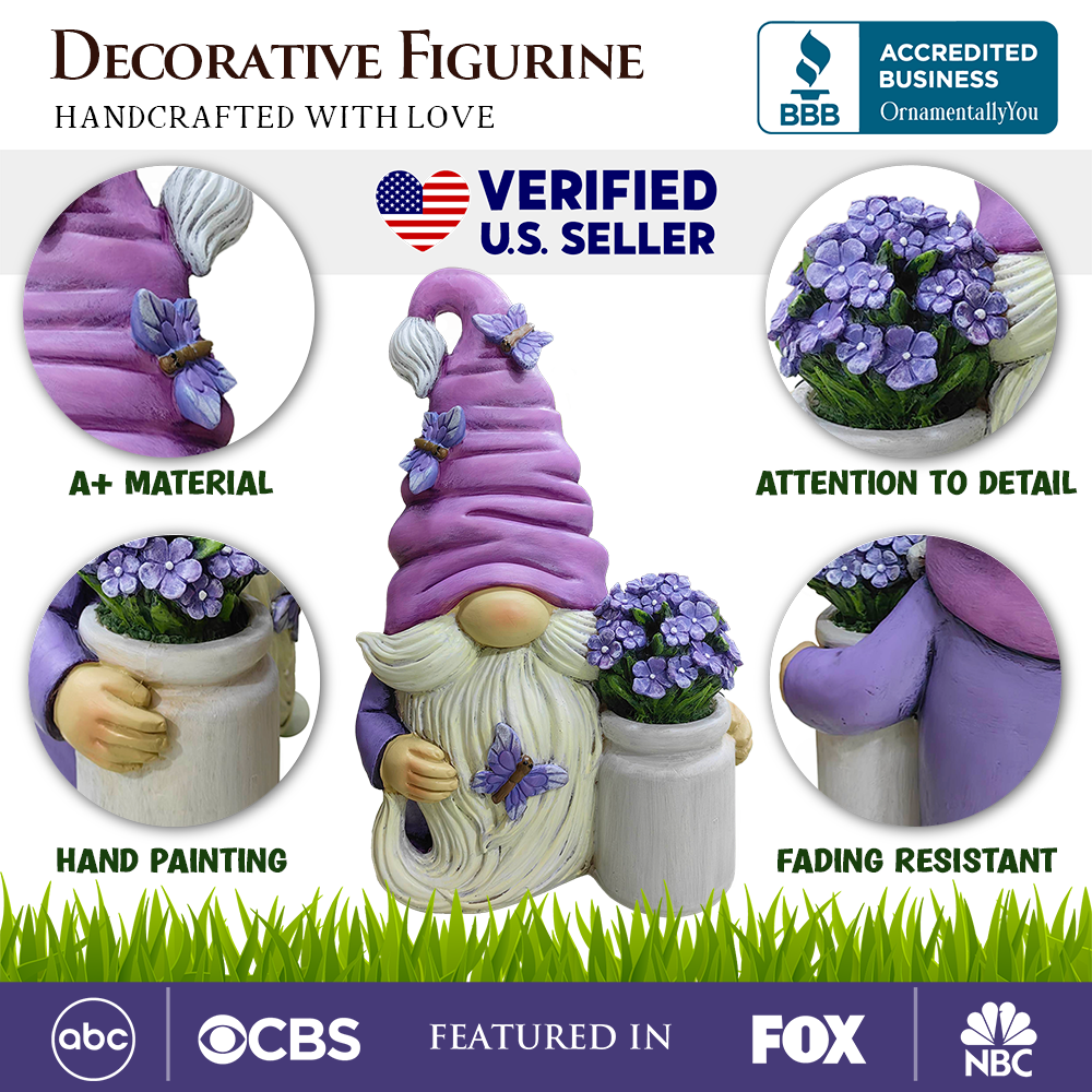 OrnamentallyYou - Wholesale Decoratief beeldje - Garden Grace lavendel kabouterbeeld van 25 cm, paarse woondecoratie1