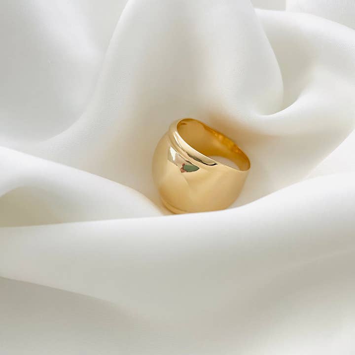 Housegoldjewelry - Vente Anneau/bague à empiler - Bague à bande épaisse, bague vintage en or, bague à cigares ronde, bague remplie d'or 18 carats, bague déclaration, bague empilable, bague large en or2