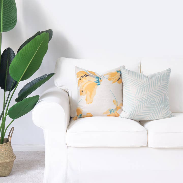 Spring Kaste Pudebetræk, Gul Aqua Palm Leaf, Sæt af 2 for engroshandel hos Hofdeco