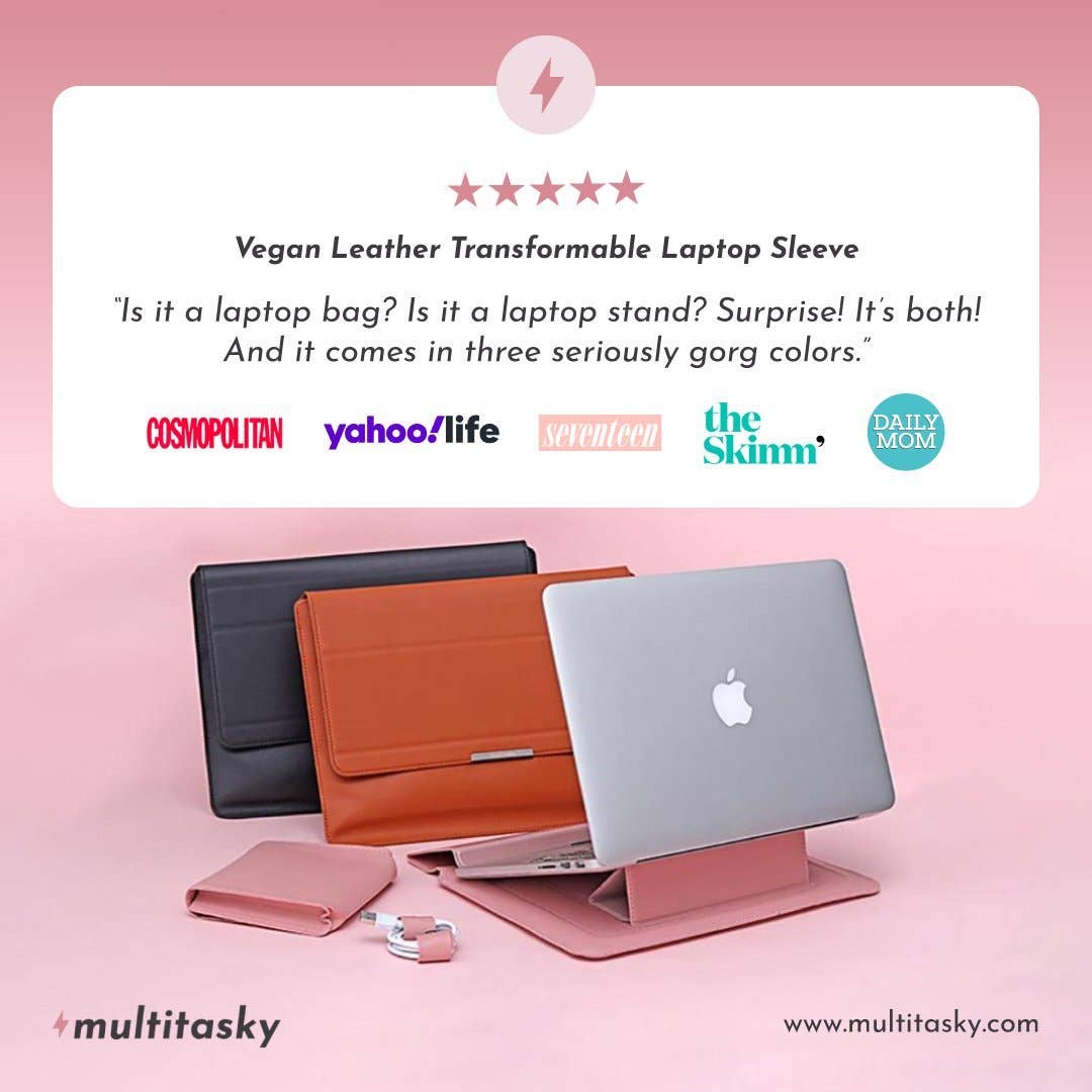 Multitasky - Wholesale Laptop/Tablet Case - Women's - Transformable Vegan Leather Laptop Bag Set (Laptop Stand)3