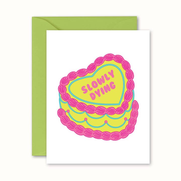 Carte de Gâteau Vintage Cœur Lentement Mourant | Carte d'Anniversaire Drôle pour la vente par No Yeah For Sure