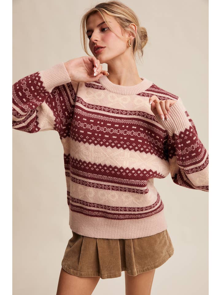 Listicle - Wholesale Knitted jumper – Women′s - Fair Isle Bow Knit Sweater LSW1000